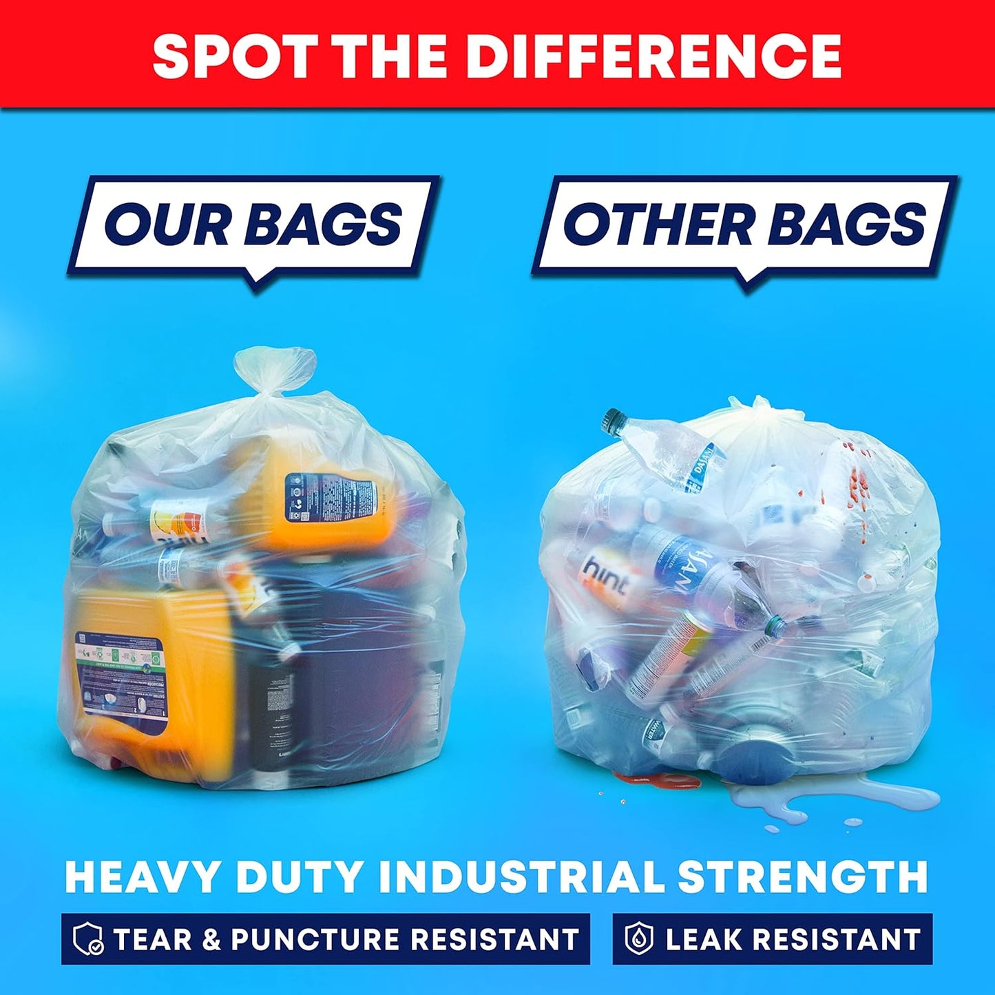 Veska 30-33 Gallon Clear Trash Bags Heavy Duty (Value Pack 250 Bags) Large Clear Plastic Recycling Garbage Bags. Large Trash Bags 30+, 32 Gallon