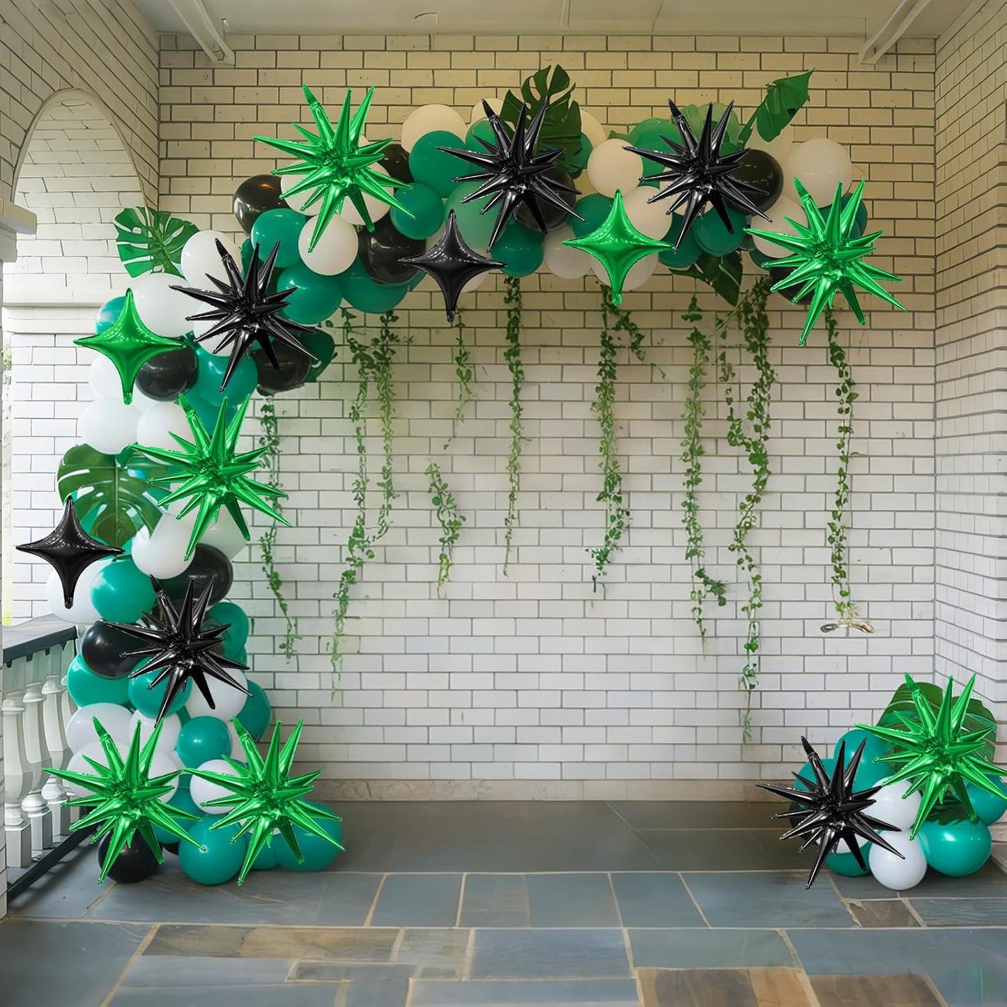 Black Green Star Balloon,6Pcs 22Inch Explosion Star Balloons and 10Pcs 10Inch Four Angle Balloons Kit for Birthday Halloween Anniversary Baby Shower Wedding Party Decorations