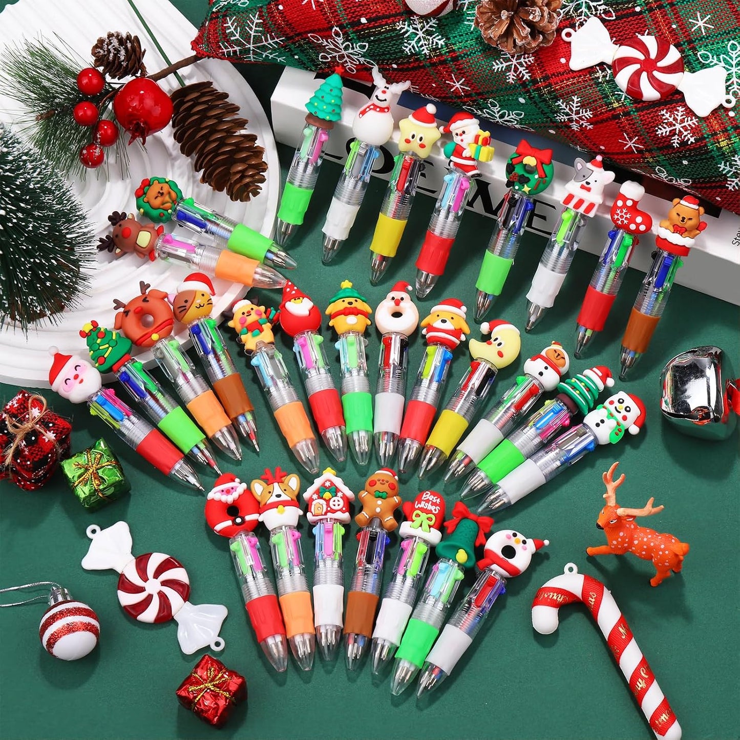 30Pcs Mini Multicolor Pens in One 4-in-1 Cute Pens Bulk for Kids, Ballpoint Pen for Birthdays and Children's Parties, Fun Gifts Assorted Ink Kawaii Pen(Christmas)