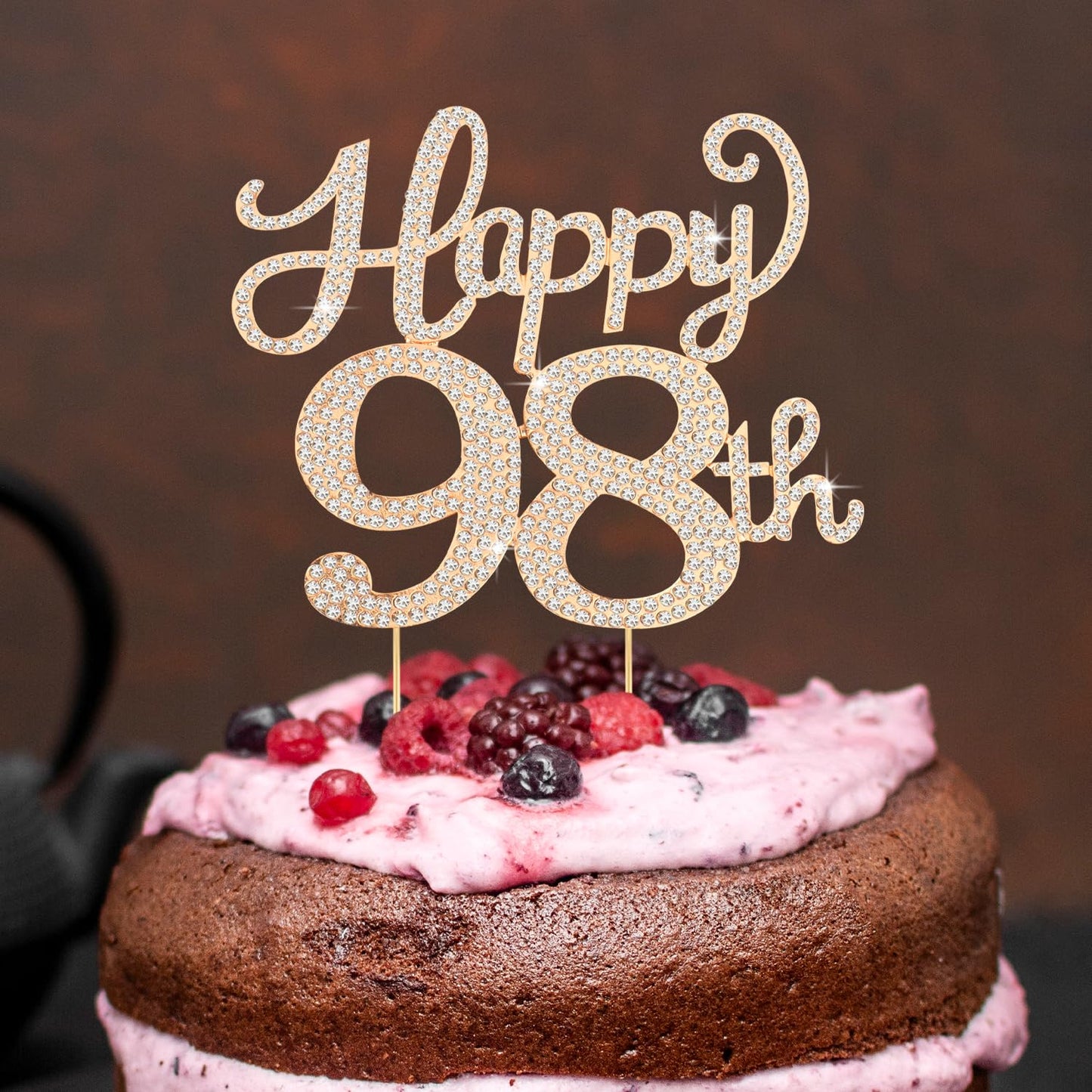 Happy 98th Birthday Decorations,98th Birthday Gold Rhinestone Cake Topper - Cheers to 98 Years Old Bday Party Metal Sparkly Cake Centerpieces Sign.