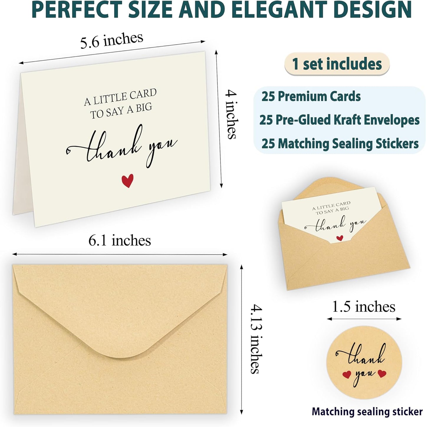 25 Pack Premium Elegant Thank You Cards with Envelopes & Stickers – Blank Inside Personalized Notes, Perfect for Weddings, Baby Showers, Small Business, Bridal Showers, Birthdays, Graduations & Gifts