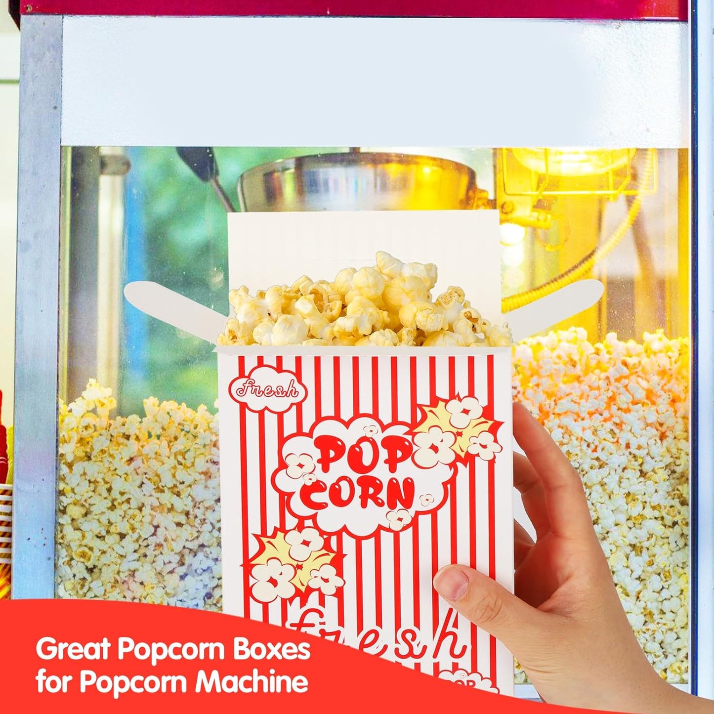 200 Pack Popcorn Boxes for Party, 1.25 oz Popcorn Containers for Party, Popcorn Boxes Bulk, Red and White Striped Close-Top Cardboard Pop Corners Bags Individual Servings for Movie Night Supplies