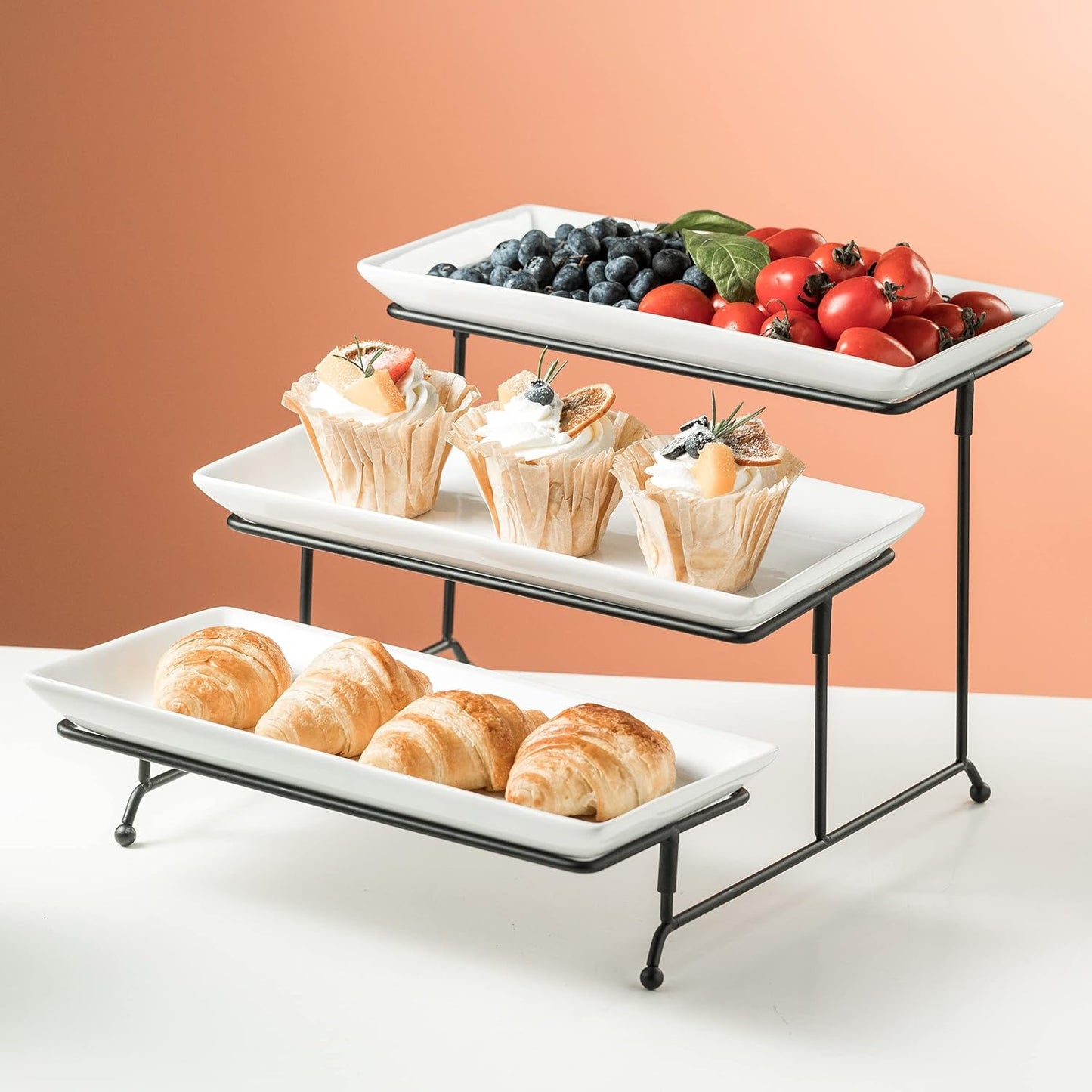 Gomakren 3 Tier Serving Trays Stand Porcelain Serving Platters 12 Inch White Serving Plates Dinner Platters for Appetizer Snack Fruit Cup Cake Tray Display Christmas Serving Dishes for Entertaining