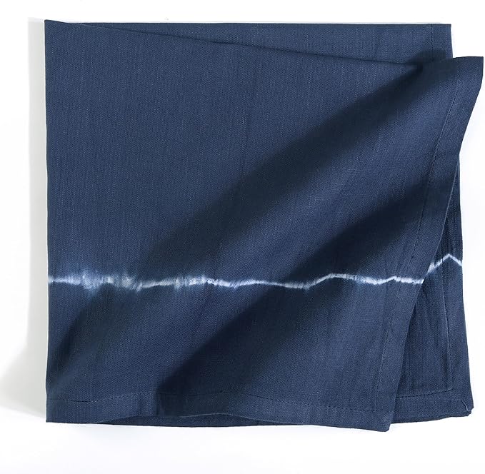 FINGERCRAFT Cloth Napkins Set of 6 Cotton Blend Tie Dye 20x20 Inch Large Size Dinner Napkins Cloth Perfect for Parties Dinners Weddings Cocktail Christmas Easter Royal Blue Lines