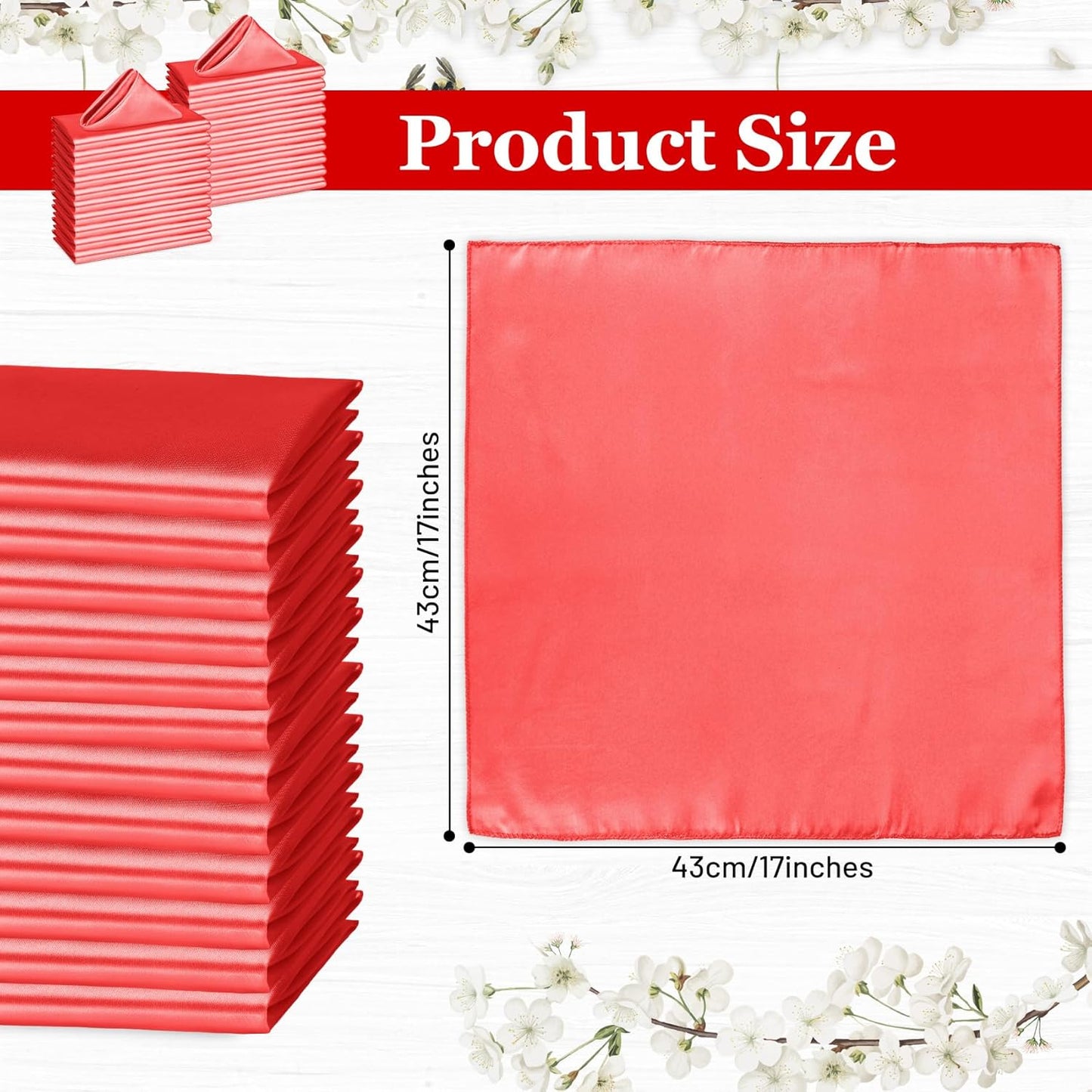 Bailarina 40 Pack Red Satin Napkins,17x17 Inches Wedding Napkins Square Soft Silky Table Napkins Bulk Decorative Elegant Cloth Napkin for Party Decoration, Banquet,Wedding,Graduation