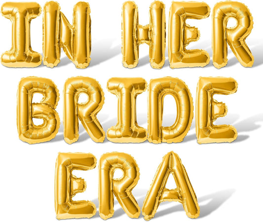 Letter Balloons - IN HER BRIDE ERA 16" Inch Alphabet Letters Foil Mylar Balloon Bachelorette Party Banner (Gold)
