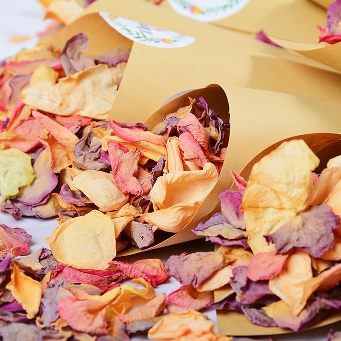 20+ Cups Dried Rose Petals Biodegradable Flower Confetti, 2 QT Mixed Yellow Purple Pink Dried Flower Petals for Wedding Proposal Bath Crafts Party 4oz(112g)