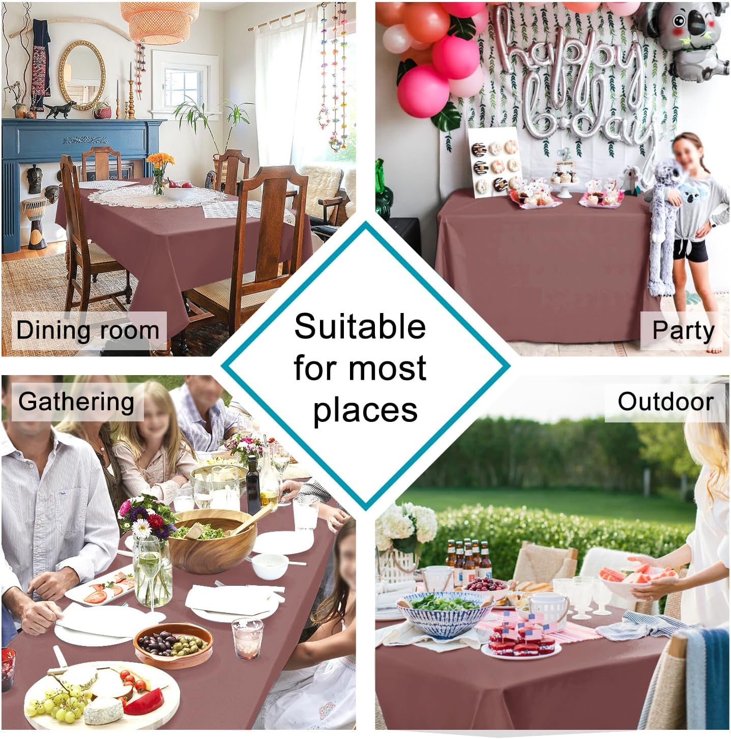 Hiasan Dusty Rose Rectangle Tablecloth - Waterproof Washable Polyester Fabric Table Cloth for Buffect Dining Birthday Party, 54 x 80 Inch