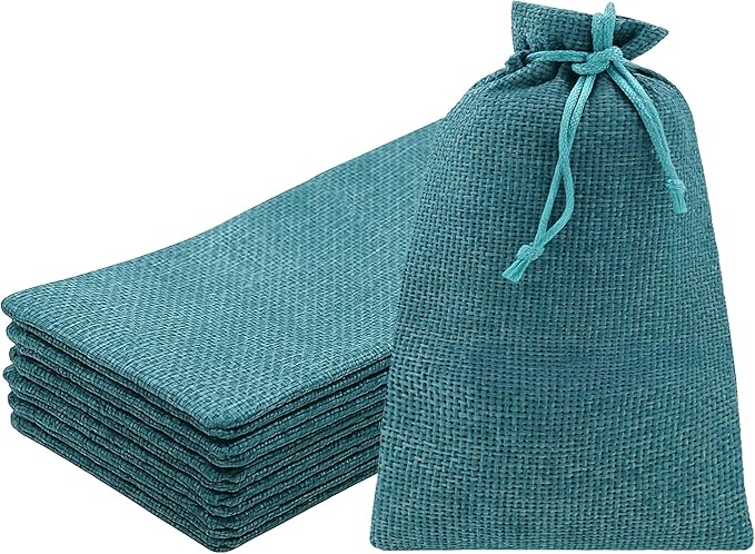 Mandala Crafts 10X12 Inch Teal Burlap Drawstring Gift Bags for Favors - 20 Large Linen Sacks Gift Pouches for Candy, Coffee, Jewelry, Wedding, and Party Supplies