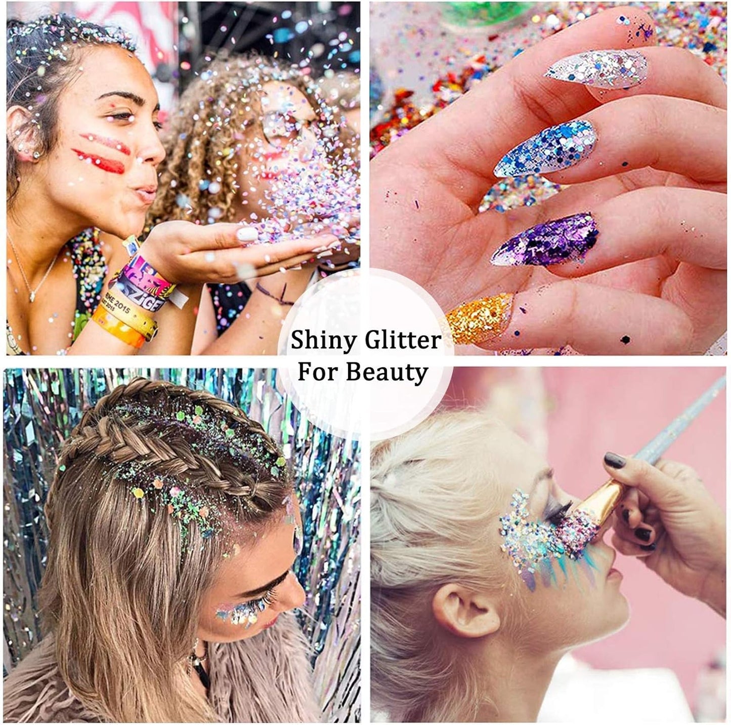 HEMOER Silver Grey Glitter, 100g/3.5oz Holographic Chunky Glitter Mixed Hexagon Chunky & Fine Flakes Iridescent Sequins for Epoxy Crafts, Resin, Nail Body, Tumblers, Festival Party