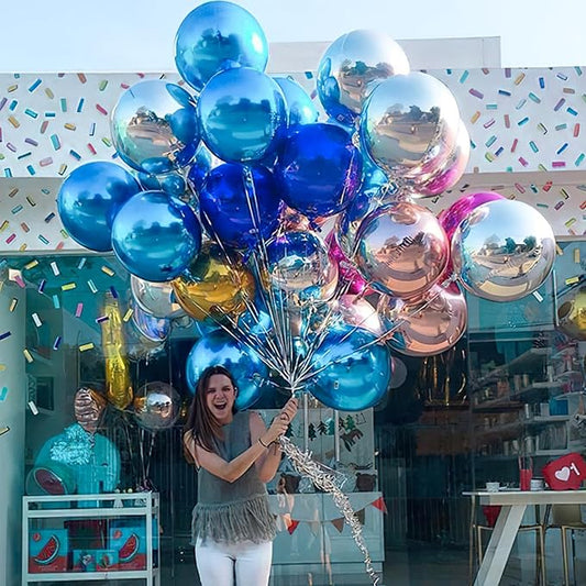 PartyWoo Light Blue Foil Balloons 6pcs 22 Inch Large Round Foil Big Giant 4D Jumbo Inflatable Mirror Ball Mylar Balloons for Graduation Men Birthday Baby Shower Gender Reveal Party Decorations