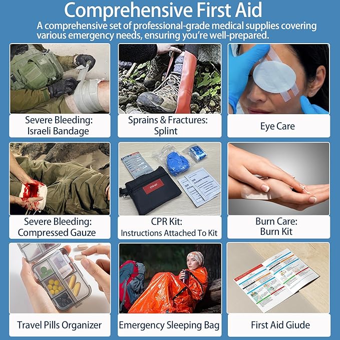 Waterproof First Aid Kits -348 Piece Comprehensive Trauma Kit, Emergency Medical Kit for Marine, Outdoor, Camping, Hurricanes, Boating and Car -With Labeled Compartments for Easy Access