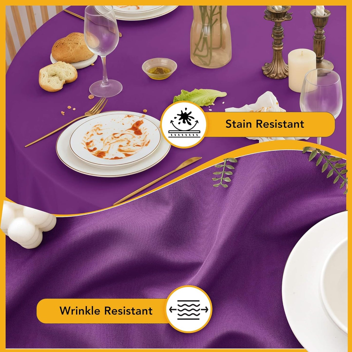 10-Pack Purple Round Tablecloths, 90 Inches, Stain-Resistant Polyester for 4-5 Ft Round Tables - Washable Table Covers for Weddings, Banquets, Birthday Parties, Events