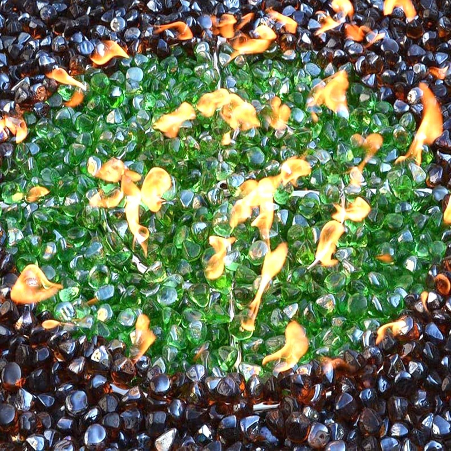 Mr. Fireglass 10 Pounds Blended Fire Glass Diamonds for Fireplace Fire Pit & Lanscaping - 1 inch Emerald Green Fire Rocks