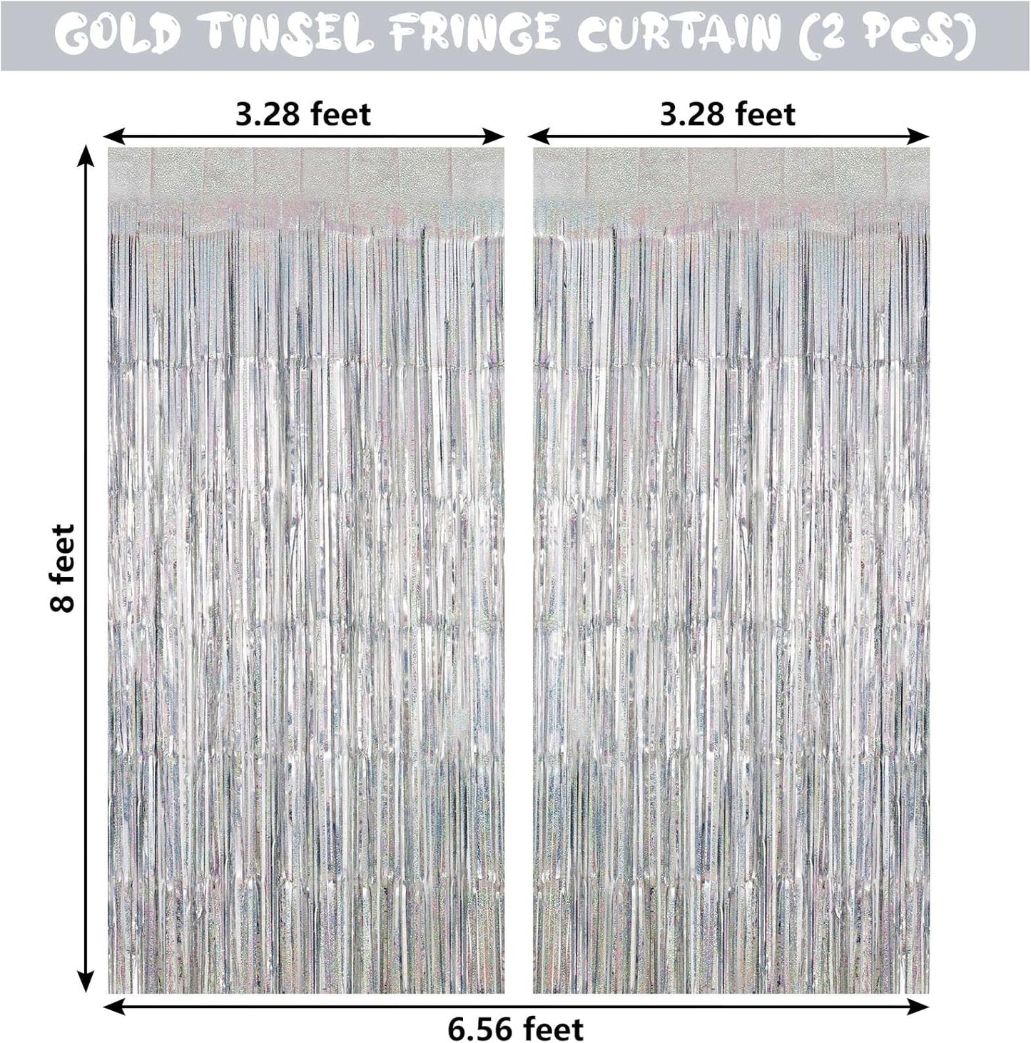 Silver Tinsel Foil Fringe Curtain Backdrop, 3.3 x 8.2 ft Metallic Glitter Curtain Streamers, 2 Pack Silver Photoboth for Birthday New Year Eve 2024 Disco Party Decorations