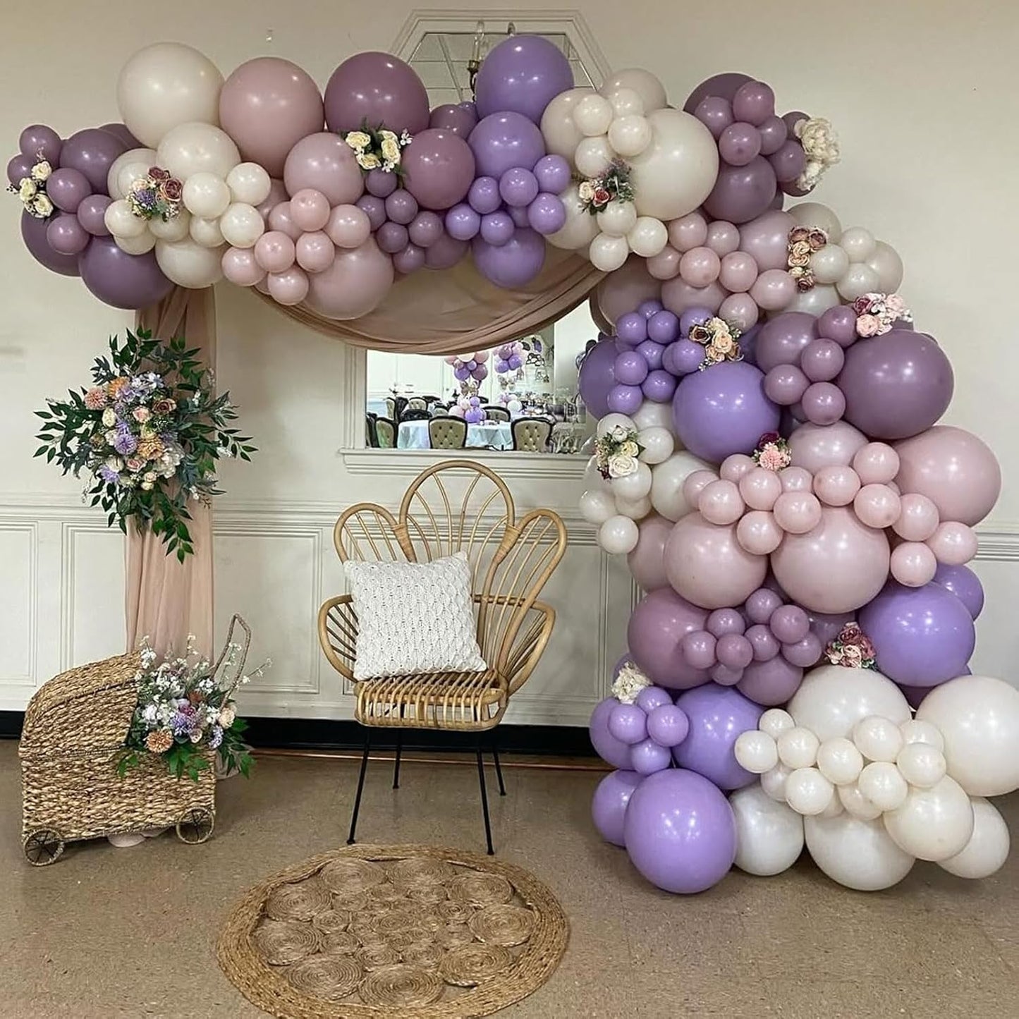 Dusty Purple Balloons Garland Arch Kit, Pink Purple Metallic Rose Gold Balloon, Lilac Retro Pink Sand White Balloon for Boho Baby Shower Bridal Wedding Birthday Mother's day Butterfly Party Decoration
