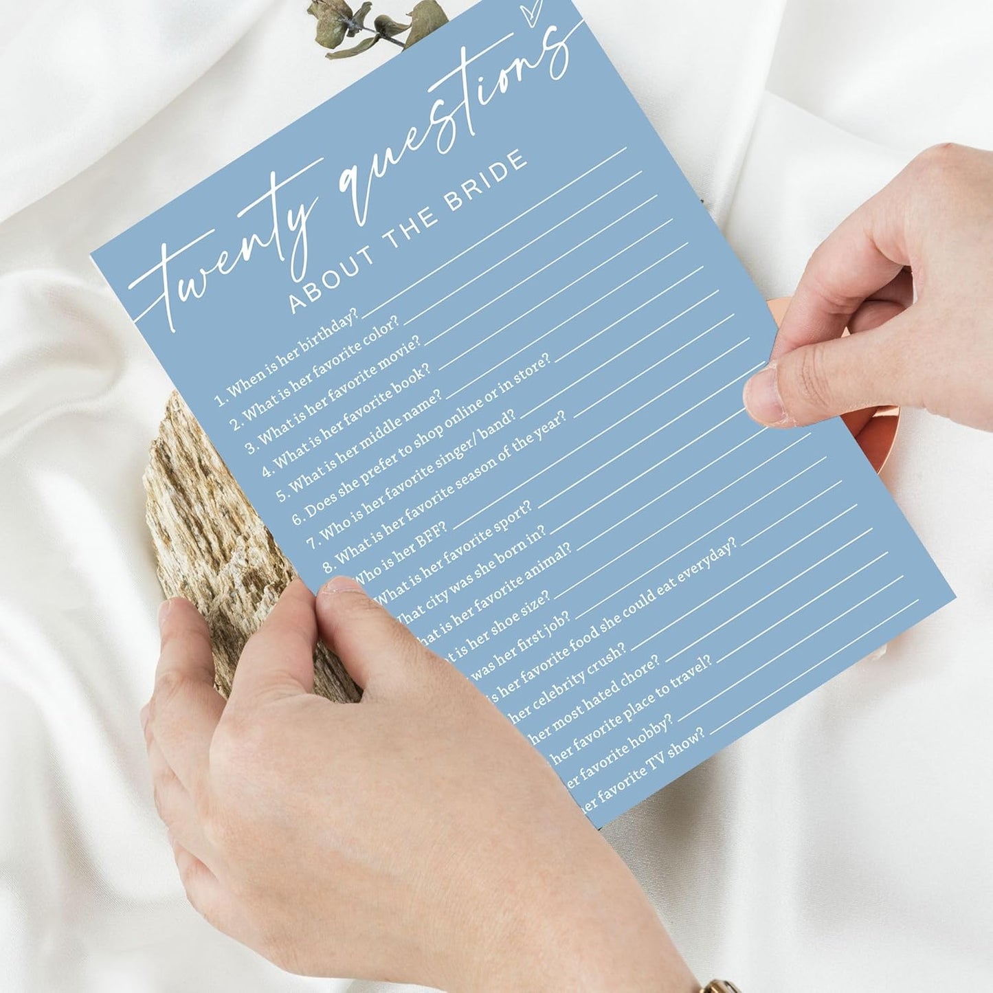 Bridal Shower Games Cards, Twenty Questions About The Bride, Bridal Shower Games 25 Guests, Engagement Party Wedding Games for Guests, Minimalist Blue Wedding Party Supplies - B05