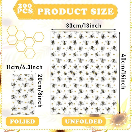 Karenhi 200 Pcs Honey Bee Party Supplies Disposable Hand Towel for Bathroom 2 Ply Spring Yellow Decorative Napkins Floral Bathroom Paper Hand Towels for Honey Bee Birthday Baby Shower Party Decoration
