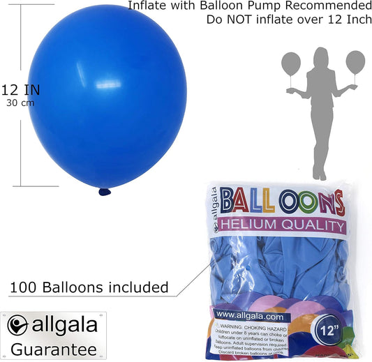 Allgala Latex Balloons for Parties | Helium Grade Bulk Balloon Pack | Ideal for Birthday Party Decorations, Baby Shower, Christmas Party | Colored Balloons for Events | 100ct 12" - Royal Blue