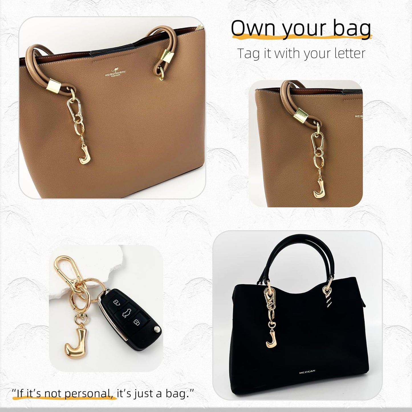 Gold Bubble Heart Initial Bag Charms for Handbags – Cute Initial Letter Keychain for Women, Purse Charms, Gold Gift