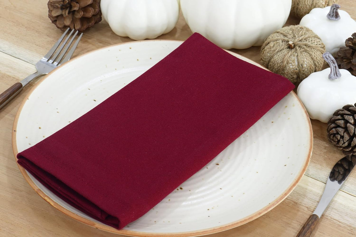 PurpleEssences Set of 12 Cloth Dinner Napkins 100% Cotton 18x18 Inch - Soft Durable Washable - Ideal for Farmhouse Party Fall Thanksgiving - Perfect Everyday Use Table Linen - Burgundy