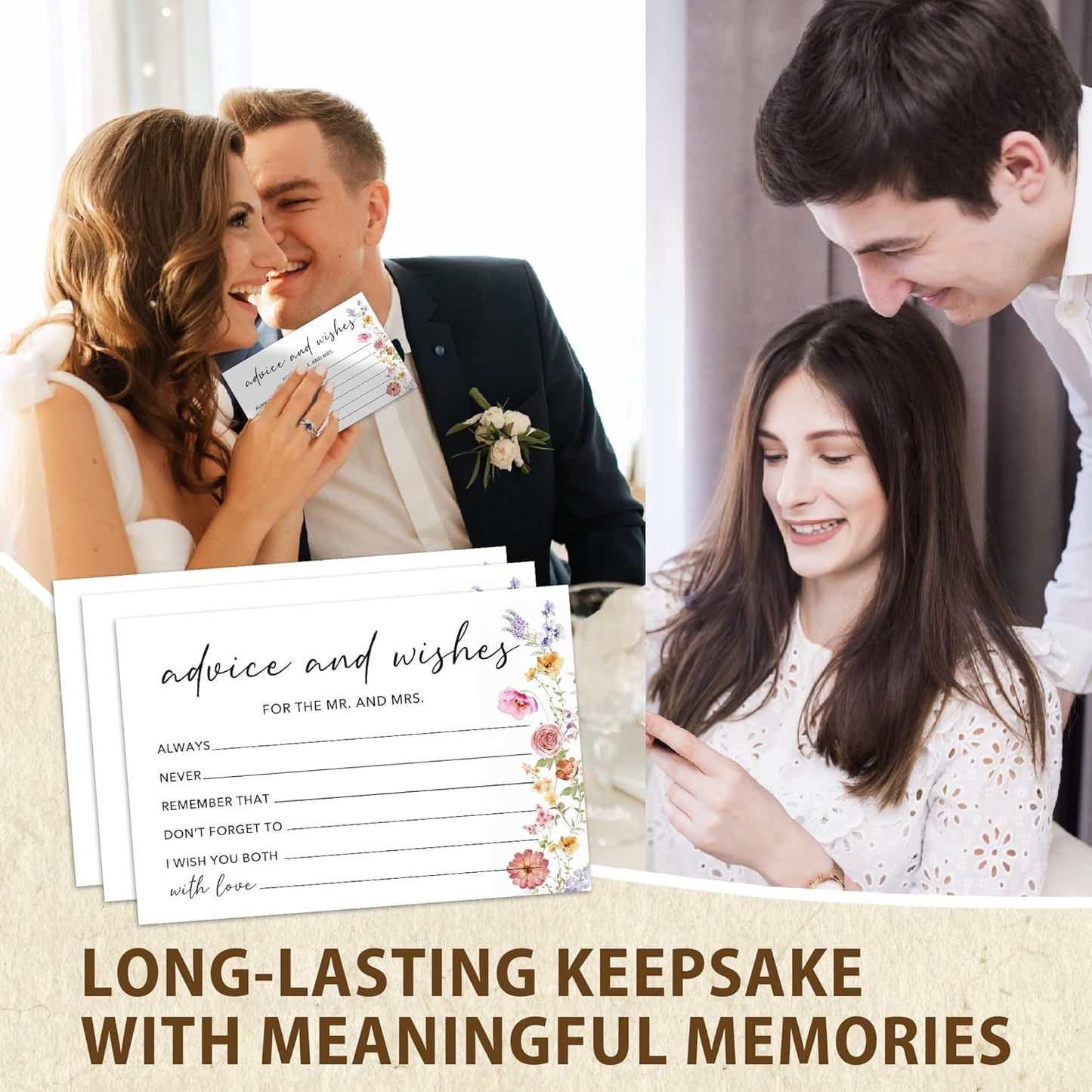 50 Pcs Advice and Wishes for the Mr and Mrs Cards - Bridal Shower Guest Book, Wedding Reception Decor, Newlywed Games, Engagement Party & Anniversary Keepsake -B06