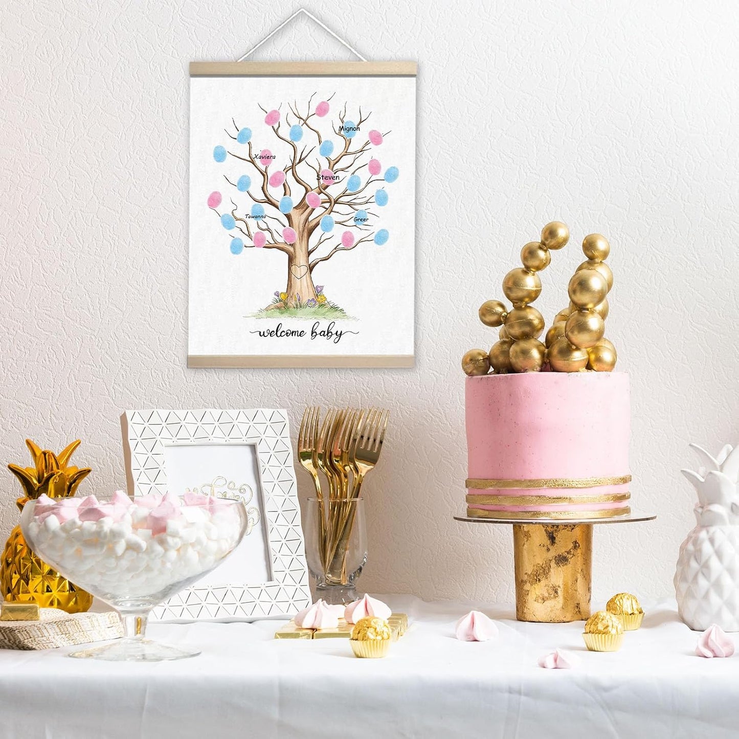 Gender Reveal Fingerprint Tree Canvas Guest Books, Gender Reveal Party Decorations Gifts Ideas, Baby Shower Party Gender Reveal Games for Guests(12x15in)
