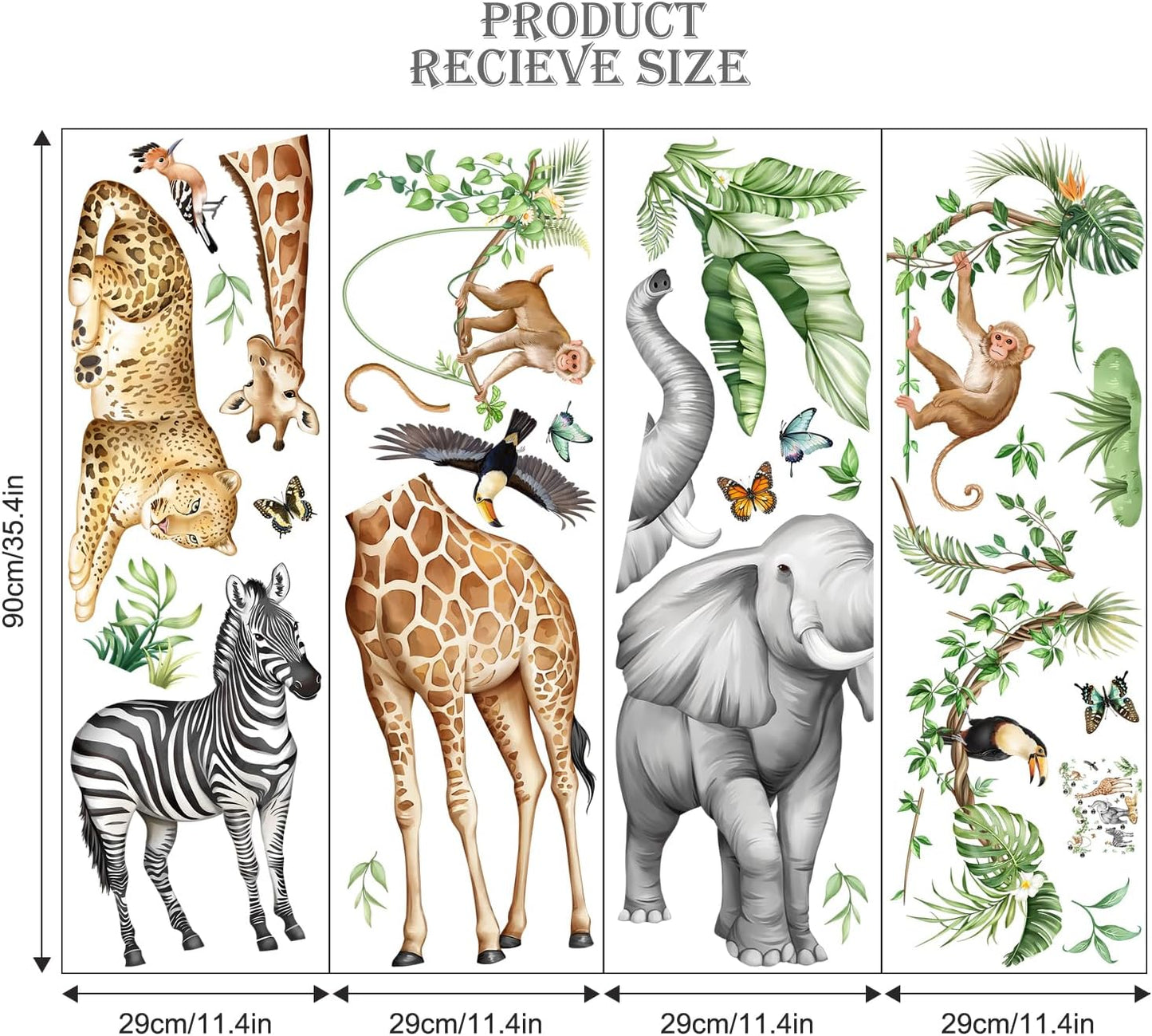 Jungle Safari Animal Wall Decals for Kids Room - Wildlife Wall Stickers Giraffe Elephant Leopard Zebra Monkey Removable Vinyl Nursery Decor for Baby Toddlers Classroom Playroom Wall Decor