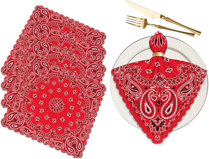 Yibeas Western Paisley Cloth Napkins Set of 4 Bandana Seamless Pattern with Red and White Ornaments Polyester Kitchen Dinner Napkins for Holiday Festive Wedding Decor 18 x 18 inch