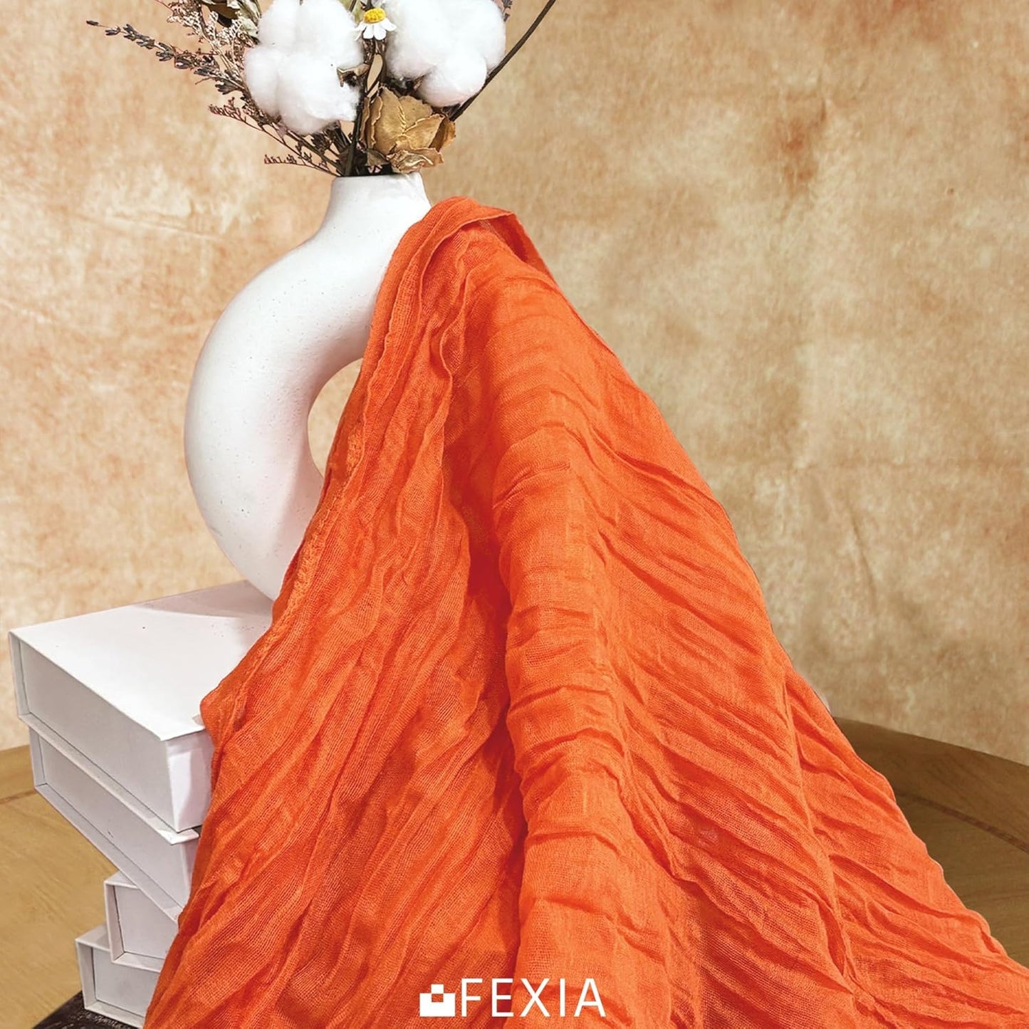 FEXIA 3 Pack Orange Fall Table Runner 35x120 Inches for Baby Shower Decoration Gauze Rustic Table Runner for Wedding Party First Communion Centerpiece Engagement Bridal Shower Boho Decoration