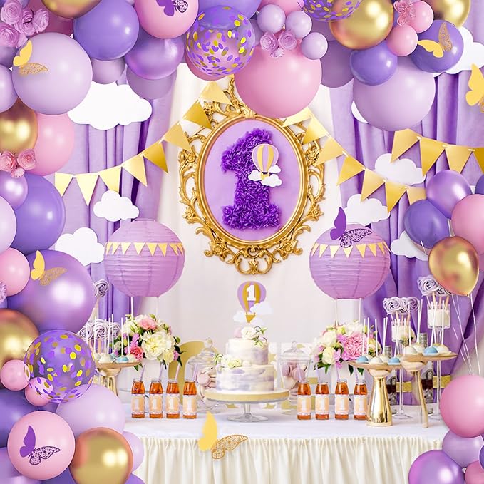 Purple Pink Butterfly Balloon Garland Arch Kit, Butterfly Baby Shower Decorations for Girl Women, Pink and Purple Gold Confetti Balloons for Birthday Bridal Shower Mothers Day Party Decorations