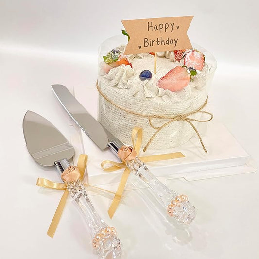 FISHBONE Rose Gold Cake Cutting Set for Wedding, Elegant Cake Knife and Server Set of 2, Perfect for the Bride and Groom, Cake Spatula for Party, Bridal Shower, Special Occasion