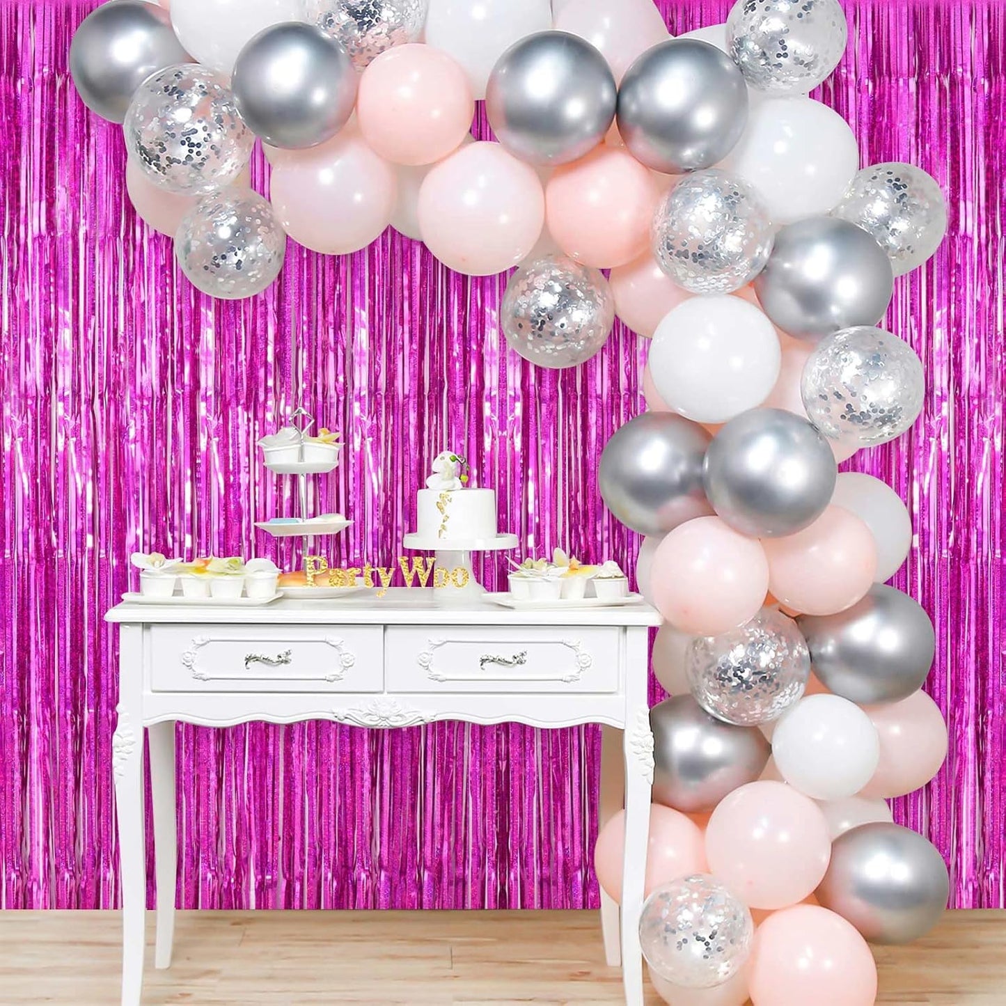 Rose Red Fringe Curtain Backdrop, 2 Pack Tinsel Foil Fringe Curtains Party Decorations Streamers, Xmas Rose Red Metallic Glitter Backdrop for Birthday Wedding Bridal Shower Photo Booth