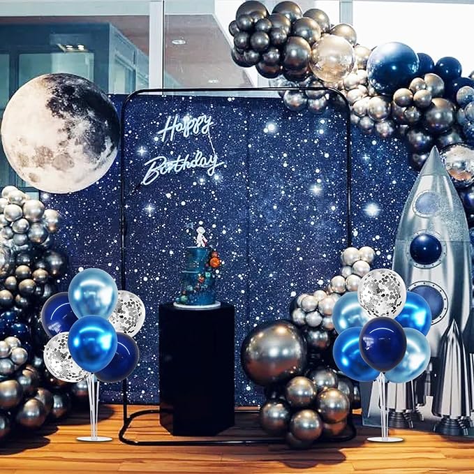 TONIFUL 4 Set Metallic Blue Silver Balloon Stand Centerpiece Table Decorations for Men's Birthday,Father's Day Retirement,Blue Party Decoration,Graduation Decorations 2026,Baby Shower