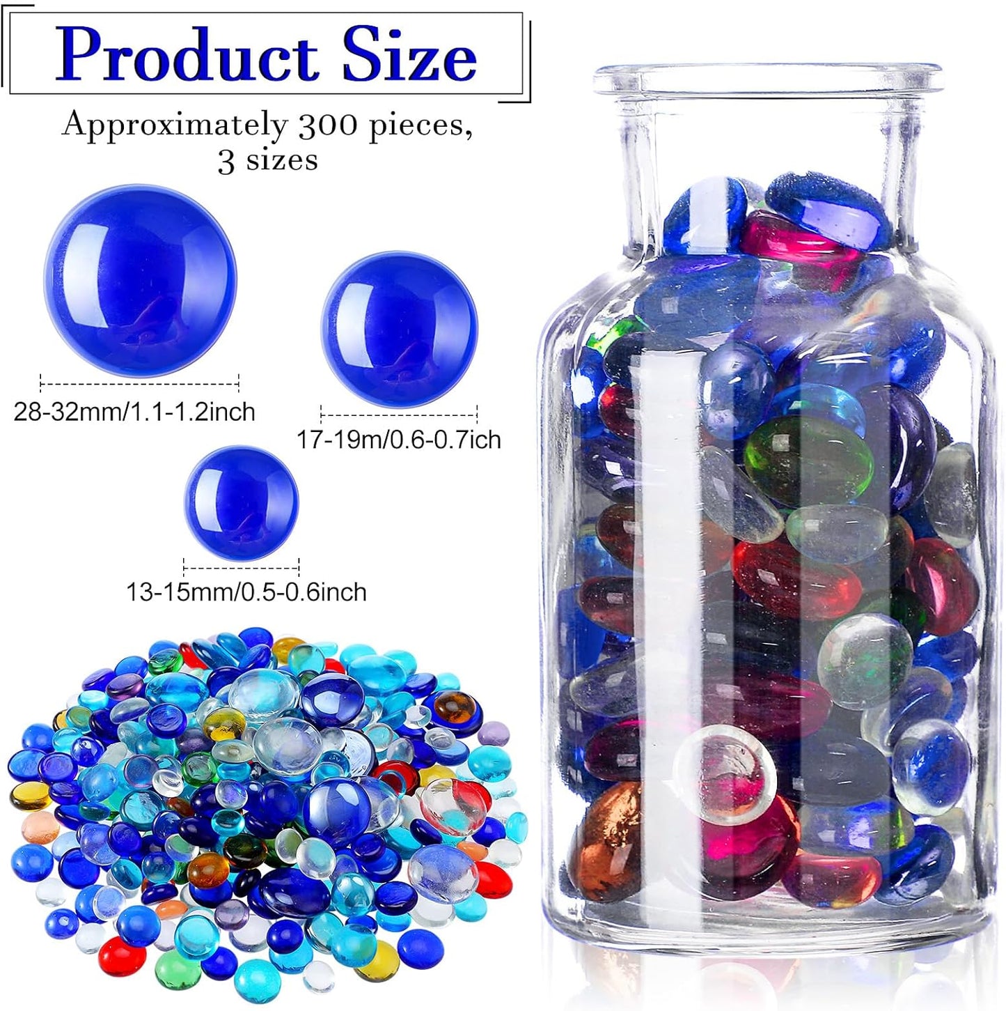 Honeydak 300 Pcs Flat Glass Marbles for Vases Glass Pebbles Floral Fish Tank Rocks for Vases Table Scatter Aquarium Decor (2.4LB) (Colorful)