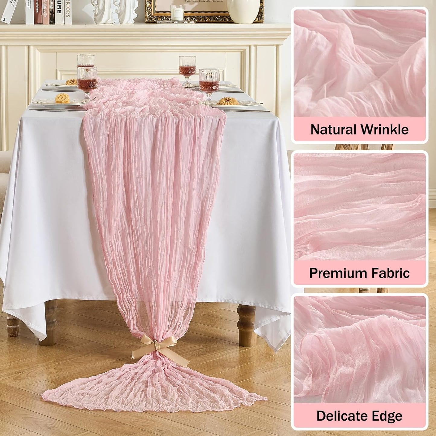 Fanami 6 Pack Cheesecloth Table Runner -10FT Blush Pink Boho Gauze Cheese Cloth Table Runner 120 Inches Long Rustic Sheer Fabric Centerpieces for Wedding Birthday Party Bridal Baby Shower Decorations