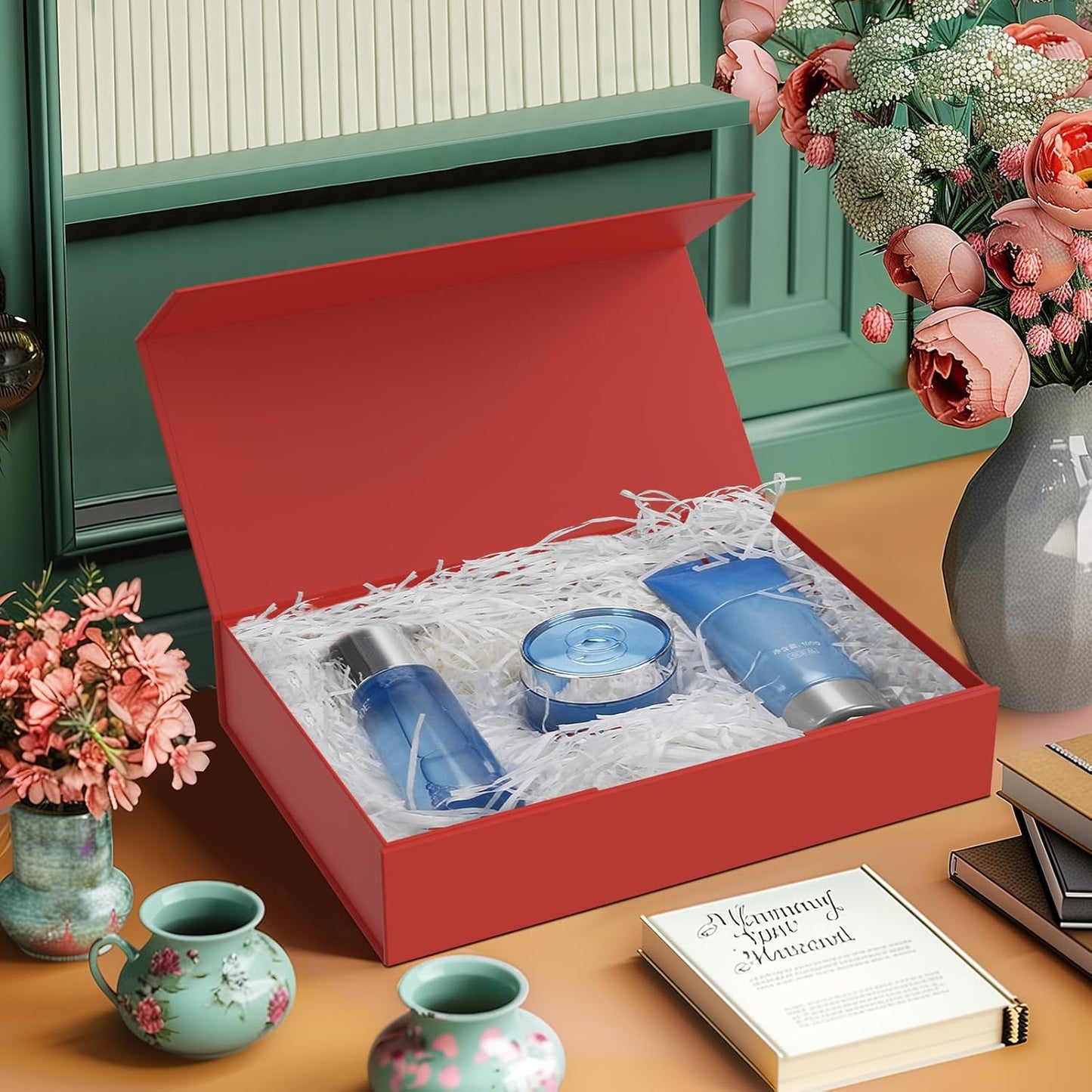 MOZRRO Gift Box 11.5 x 8.2 x 2.3 In Gift Boxes for Presents Magnetic Closure, Gift Boxes with Lids for Presents Birthday Luxury Jewelry T-shirts Gloves Scarves Books Clothes Gift Wrap - Red