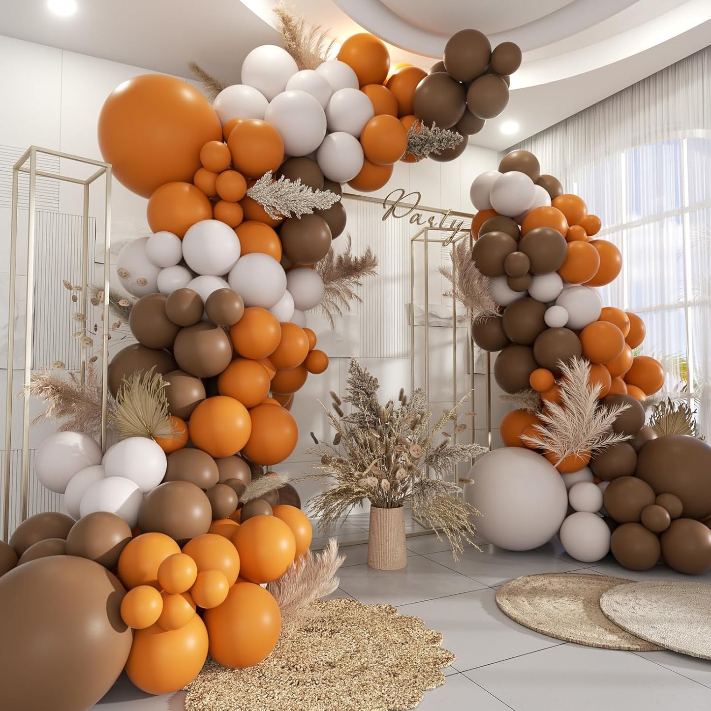 Orange White Brown Balloon Garland Arch Kit, 160Pcs Boho Burnt Orange Coffee Brown White Balloons for Birthday, Bridal Baby Shower, Wedding Party Decorations