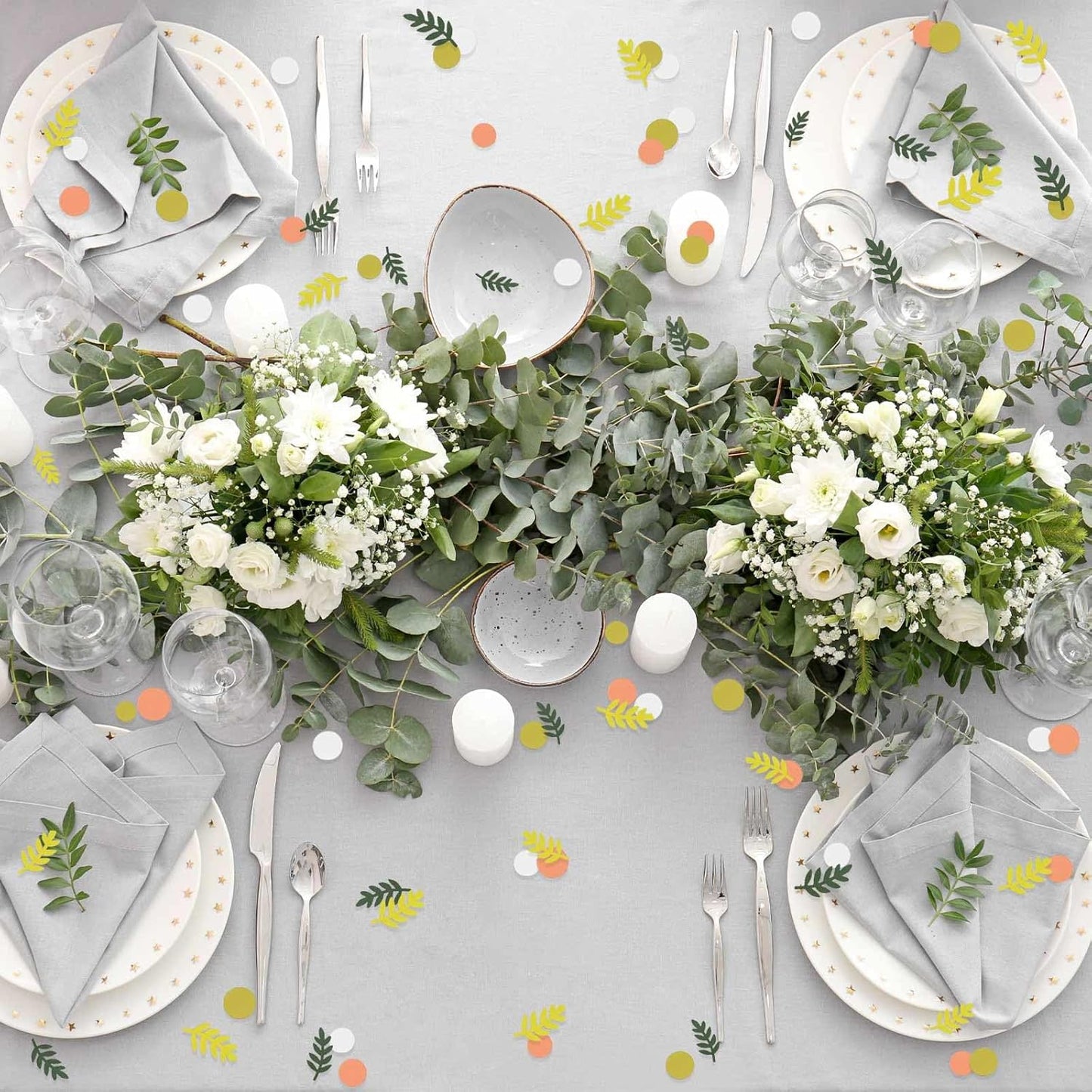 200 Pcs Baby Shower Table Decorations, Greenery Golden Eucalyptus Confetti, Yellow Green Branches Scatter, Bridal Shower Decor, Wedding Table Decorations