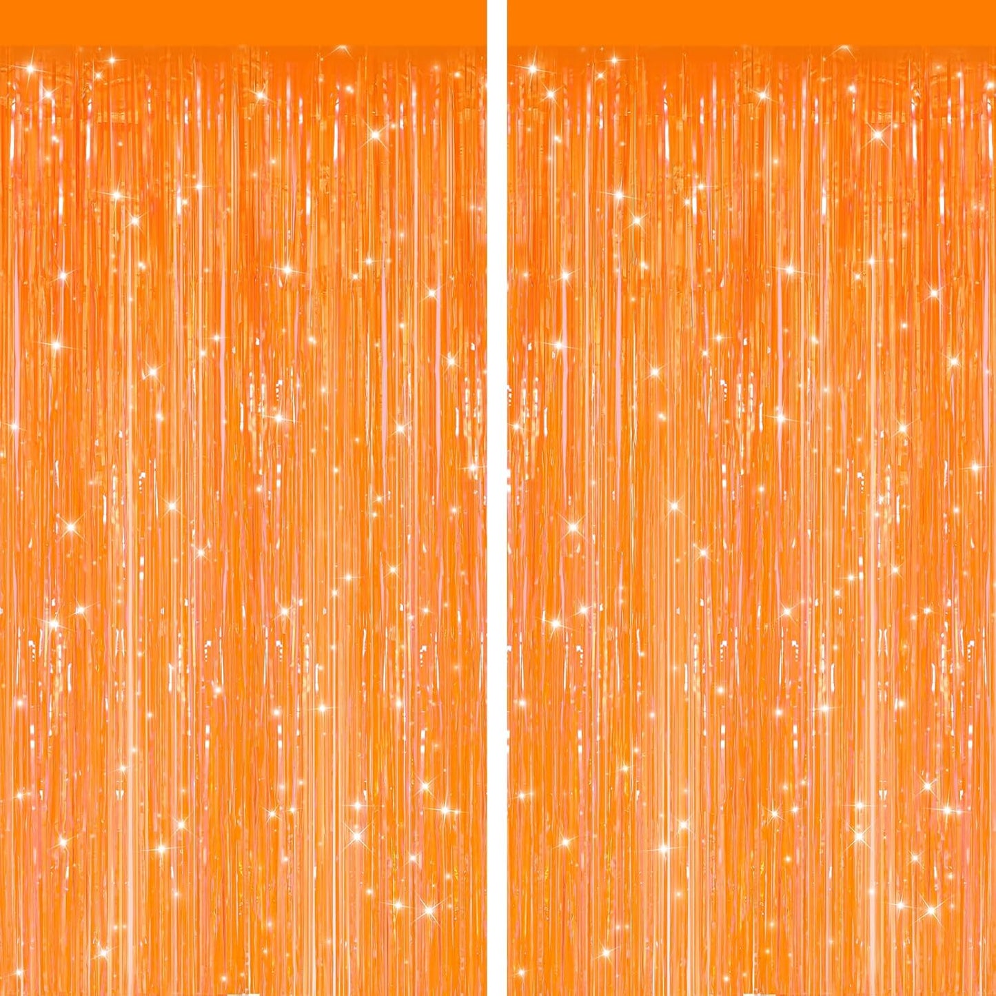 2 Pack Orange Metallic Tinsel Foil Fringe Curtains, Door Streamers Photo Booth Backdrop for Birthday Party, Tinsel Curtain Backdrop for Baby Shower Bachelorette Christmas Party Decorations
