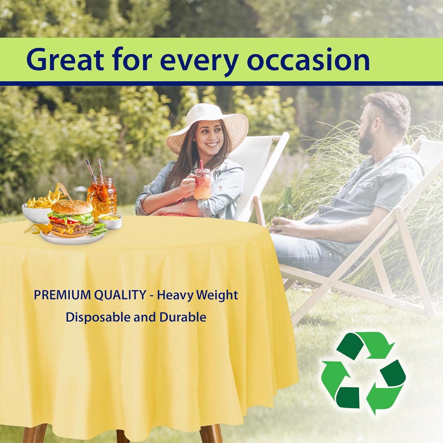 Yellow Disposable Plastic Tablecloth for Round Tables (36 Pack) Table Cloths for Parties, Events & Weddings, Indoors & Outdoors, 84 inches, Plastic Table Cover