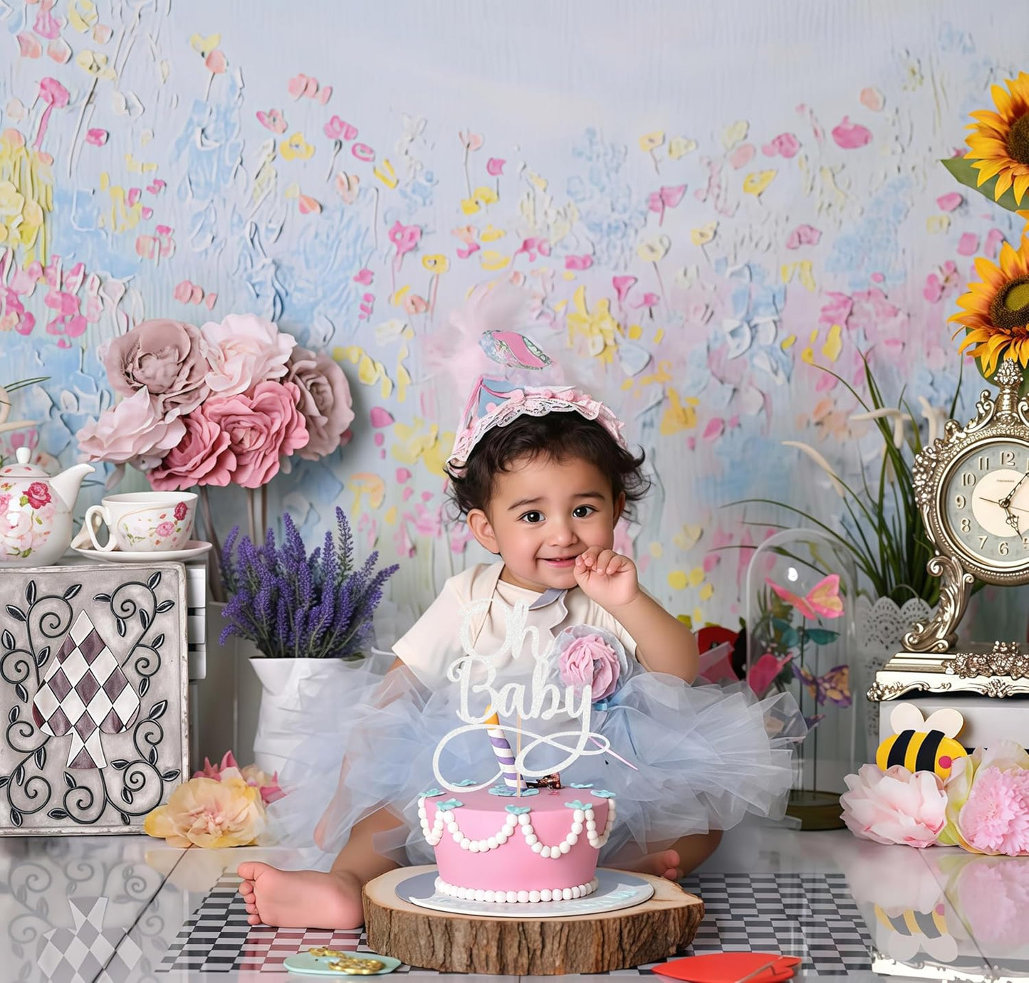 Oh Baby Cake Topper - Silver Glitter Baby Birthday Party Cake Decoration Supplies, for Baby Shower/Gender Reveal Party Photo Booth Props