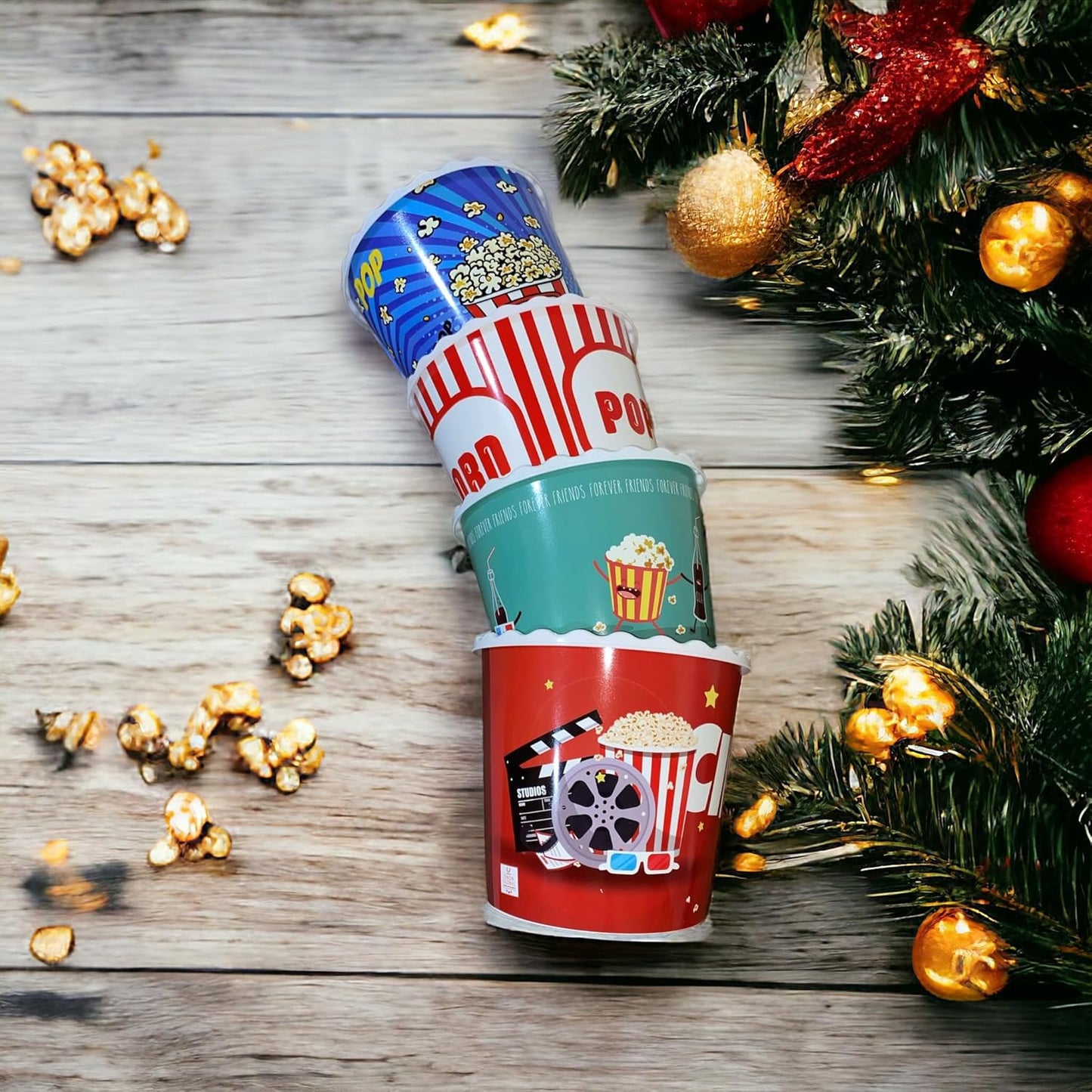 Modern Style Reusable Plastic Popcorn Box/Popcorn Containers/Popcorn Bowls Set for Movie Theater Night - (BPA Free - 4 Pack - 75 oz) (Popcorn Mix G)