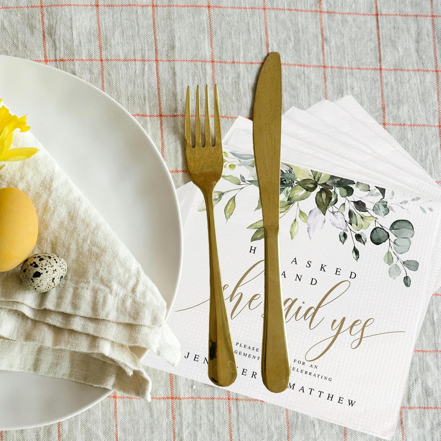 Luxury Custom Pack 15pcs Engaged Wedding Napkins - Custom Wedding Party Napkins for Engagement Decorations, Beverage Luncheon Dinner Cocktail Napkins 4