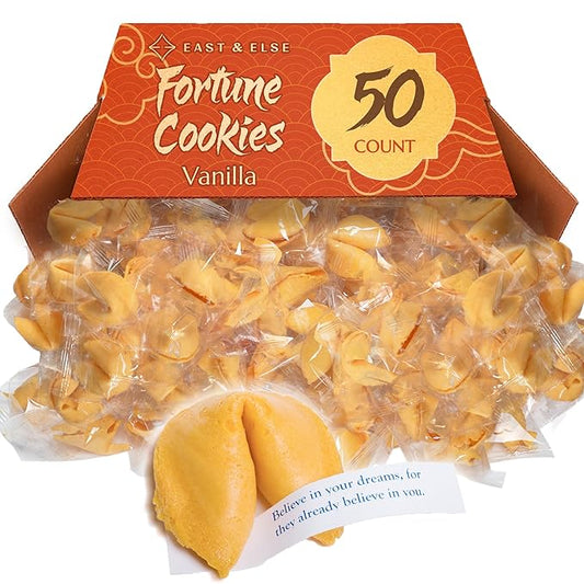 East and Else Fortune Cookies, Individually Wrapped, Vanilla Flavor, Premium Bulk Pack, Made in USA (50 Count)
