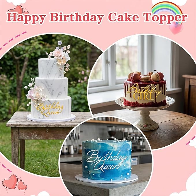 14pcs Birthday Queen Cake Topper Acrylic Gold Happy Birthday Queen Cake Topper for Women Queens Birthdays Decorations Cakes Decoration for Women Girls Valentine's Day Mother's Day
