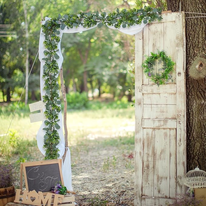 JPSOR 4pcs 26.4ft Artificial Eucalyptus Garland Greenery Garland Fake Eucalyptus Leaves for Wedding Arch Farmhouse Mantle Table Runner Centerpiece Home Party Christmas