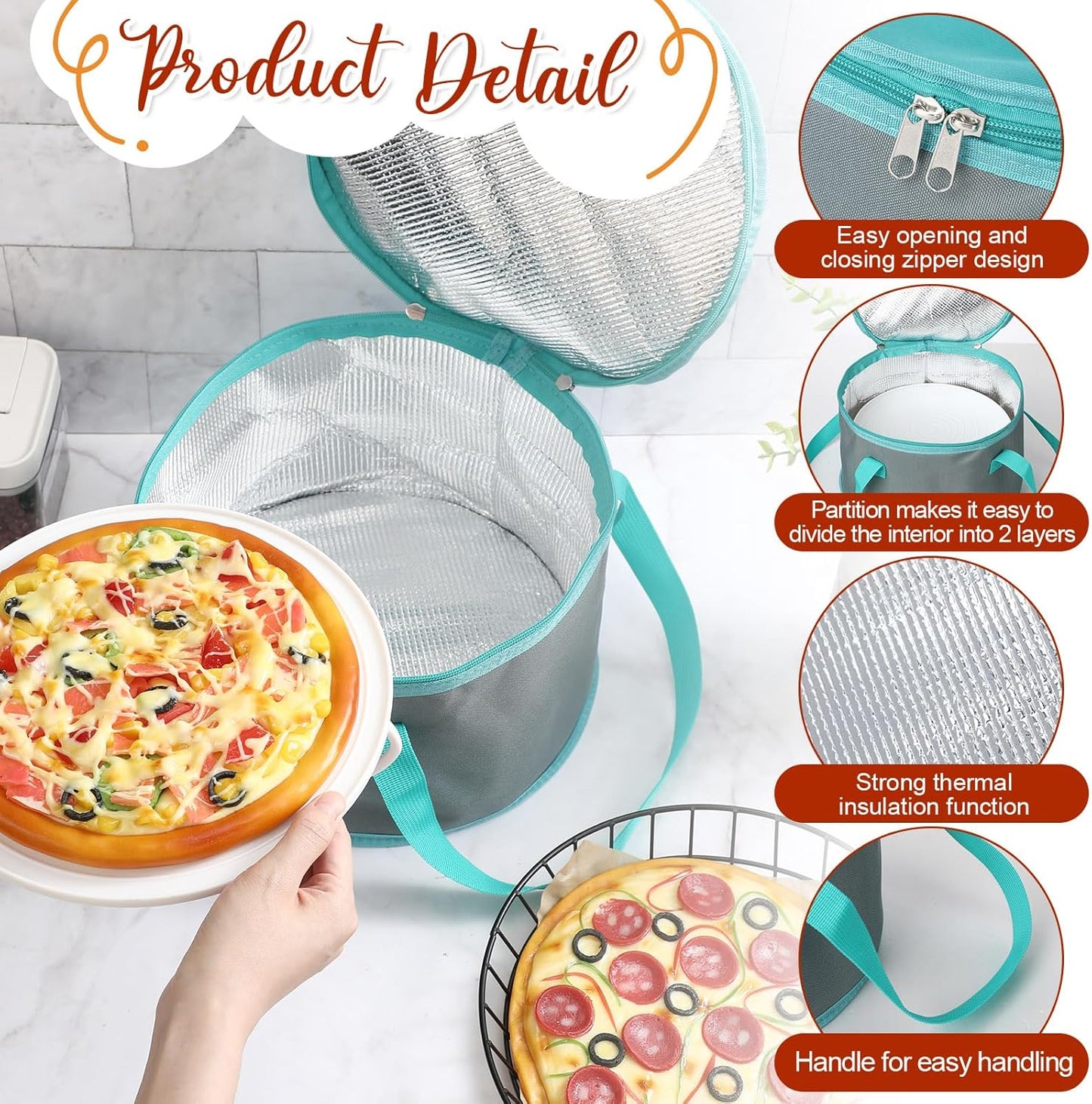 Yaomiao 2 Sets Round Pie Carrier 11 x 7 Inch with Dish Tray Plate Stacker Insulated Casserole Carrier with Lid and Handle Reusable Cooler Thermal Bags for Cold Food for Potluck Picnic (Gray and Teal)