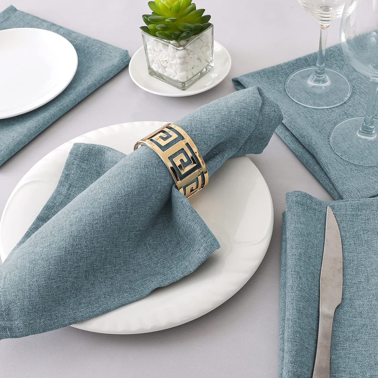 H.VERSAILTEX Linen Textured Cloth Napkins Set of 12 (18" X 18") Linen Textured Dinner Napkins Waterproof Extra Soft Thick Durable Reusable Napkins with Hemmed Edges, Heather Stone Blue