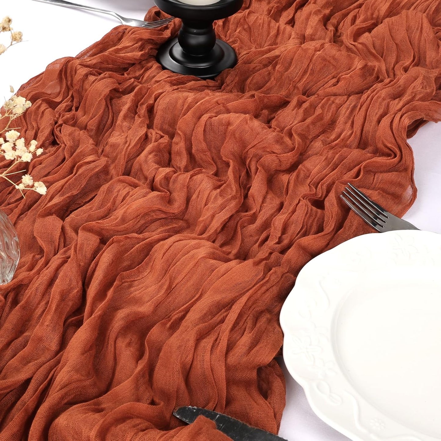 12 Pack 10FT Terracotta Cheesecloth Table Runner 35x120 Inch Gauze Rustic Boho Burnt Orange Fall Table Runner Cheese Cloth for Wedding Decor Birthday Party Bridal Baby Shower Centerpiece Decoration